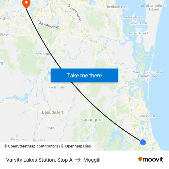 Varsity Lakes Station, Stop A to Moggill map