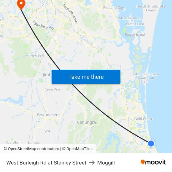 West Burleigh Rd at Stanley Street to Moggill map