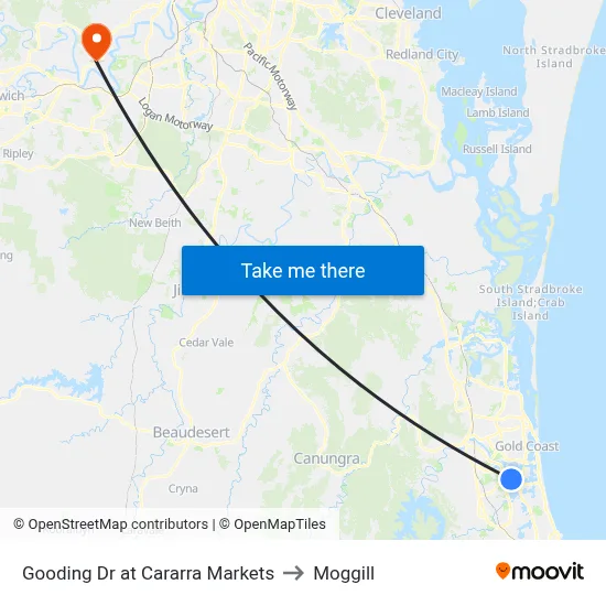 Gooding Dr at Cararra Markets to Moggill map