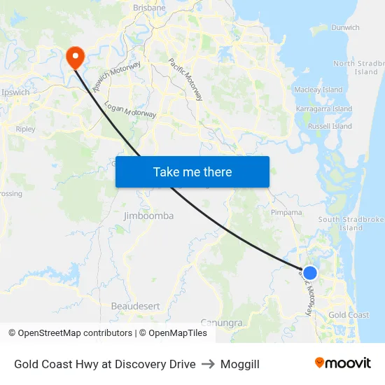 Gold Coast Hwy at Discovery Drive to Moggill map