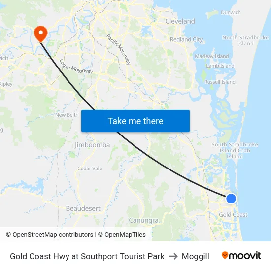 Gold Coast Hwy at Southport Tourist Park to Moggill map