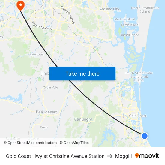 Gold Coast Hwy at Christine Avenue Station to Moggill map