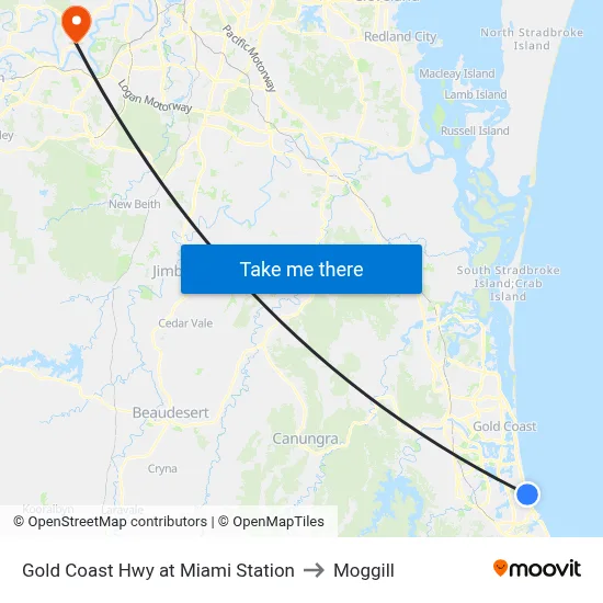 Gold Coast Hwy at Miami Station to Moggill map