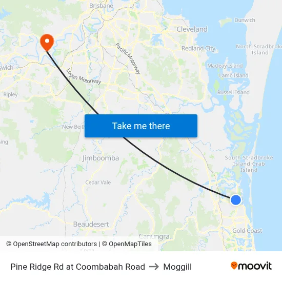 Pine Ridge Rd at Coombabah Road to Moggill map