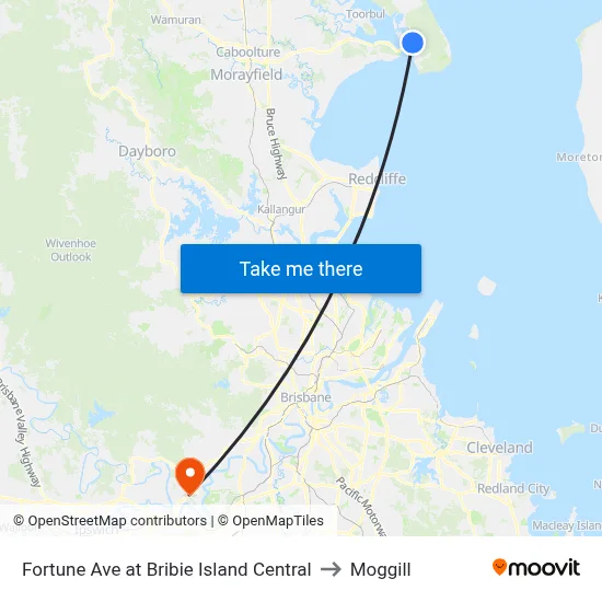 Fortune Ave at Bribie Island Central to Moggill map