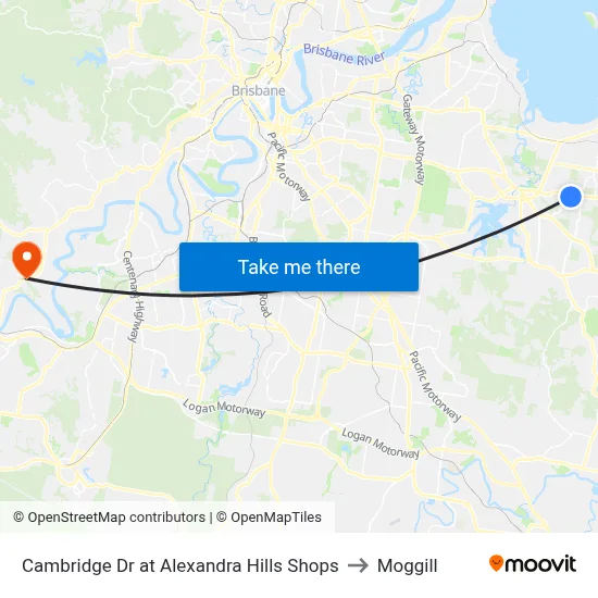 Cambridge Dr at Alexandra Hills Shops to Moggill map