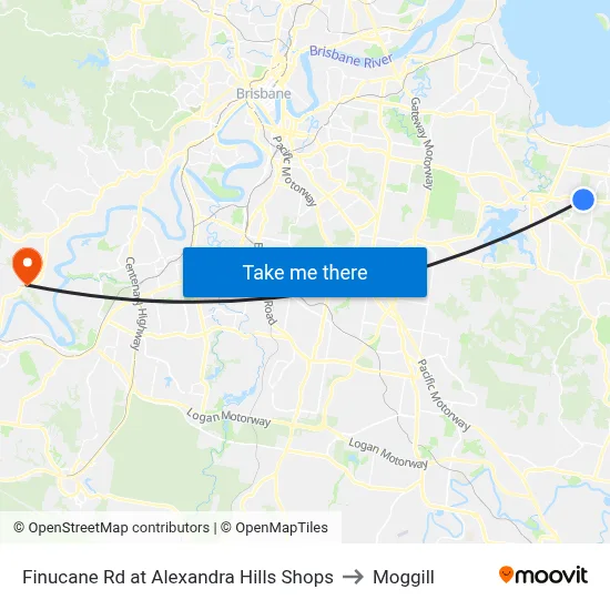 Finucane Rd at Alexandra Hills Shops to Moggill map