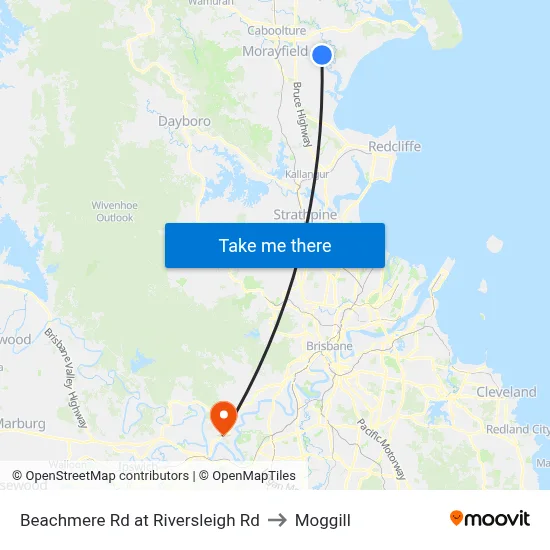 Beachmere Rd at Riversleigh Rd to Moggill map