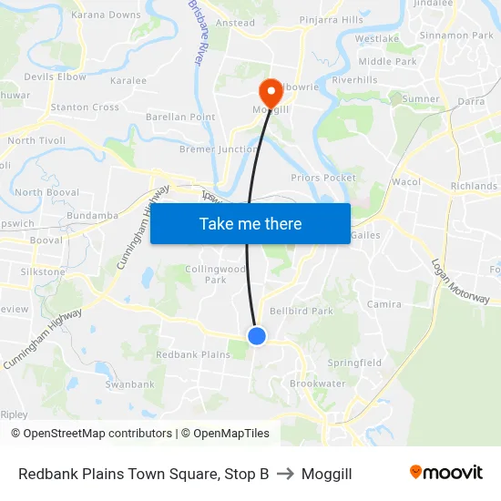 Redbank Plains Town Square, Stop B to Moggill map