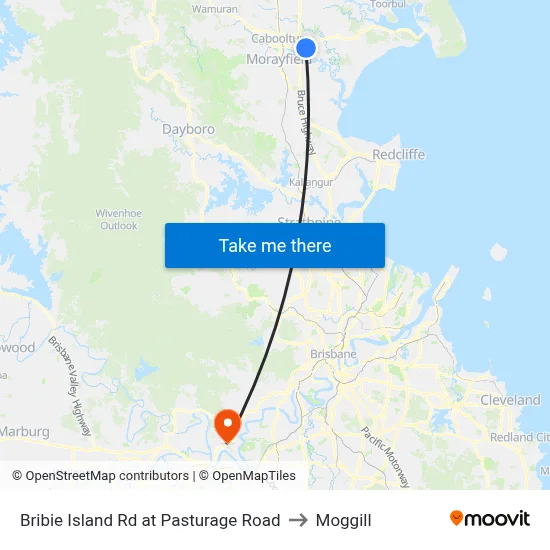 Bribie Island Rd at Pasturage Road to Moggill map