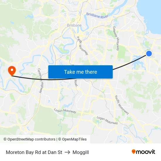 Moreton Bay Rd at Dan St to Moggill map