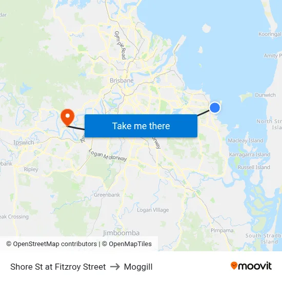 Shore St at Fitzroy Street to Moggill map