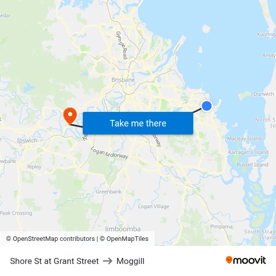 Shore St at Grant Street to Moggill map