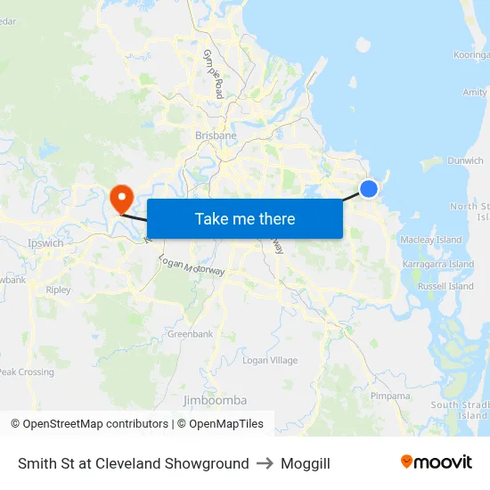 Smith St at Cleveland Showground to Moggill map