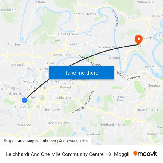 Leichhardt And One Mile Community Centre to Moggill map