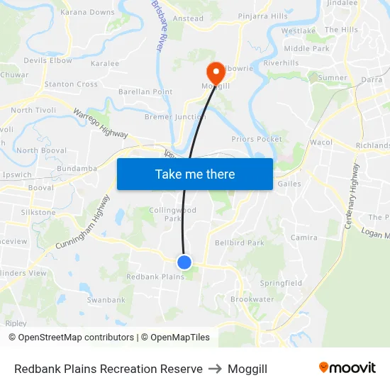 Redbank Plains Recreation Reserve to Moggill map