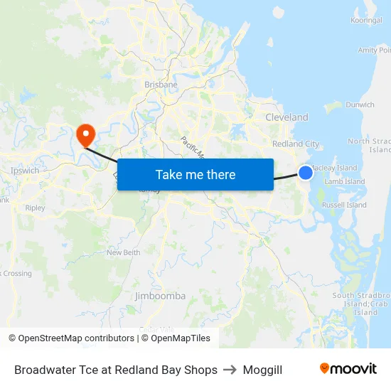 Broadwater Tce at Redland Bay Shops to Moggill map