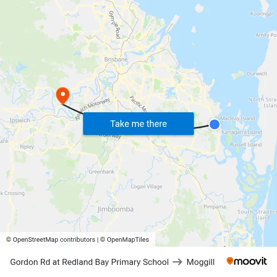 Gordon Rd at Redland Bay Primary School to Moggill map
