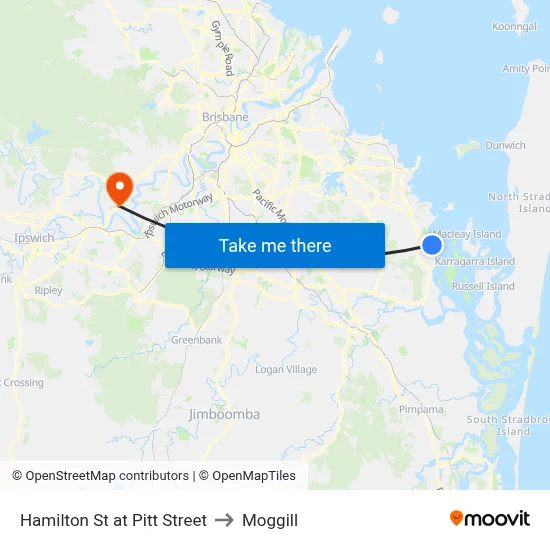 Hamilton St at Pitt Street to Moggill map
