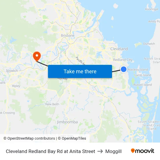 Cleveland Redland Bay Rd at Anita Street to Moggill map