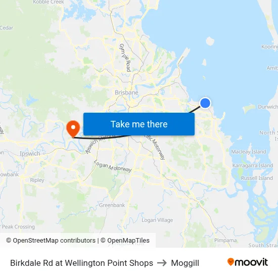Birkdale Rd at Wellington Point Shops to Moggill map