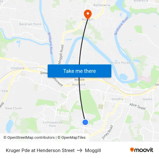 Kruger Pde at Henderson Street to Moggill map