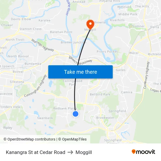 Kanangra St at Cedar Road to Moggill map