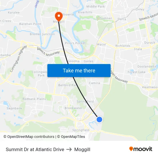 Summit Dr at Atlantic Drive to Moggill map