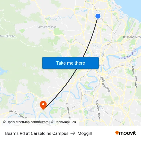 Beams Rd at Carseldine Campus to Moggill map