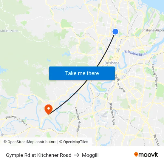 Gympie Rd at Kitchener Road to Moggill map