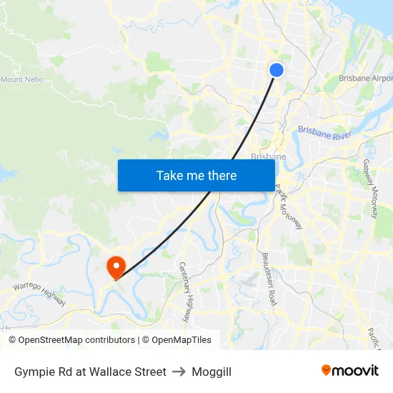 Gympie Rd at Wallace Street to Moggill map