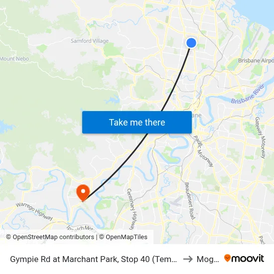 Gympie Rd at Marchant Park, Stop 40 (Temp Closure) to Moggill map