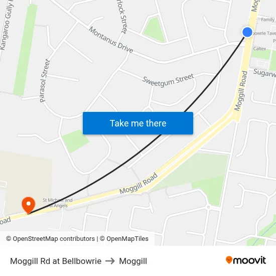Moggill Rd at Bellbowrie to Moggill map