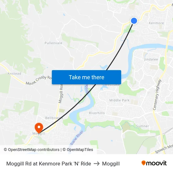 Moggill Rd at Kenmore Park 'N' Ride to Moggill map
