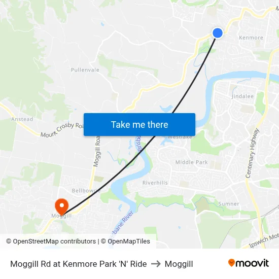 Moggill Rd at Kenmore Park 'N' Ride to Moggill map