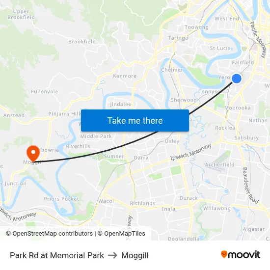 Park Rd at Memorial Park to Moggill map