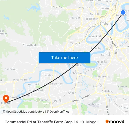 Commercial Rd at Teneriffe Ferry, Stop 16 to Moggill map