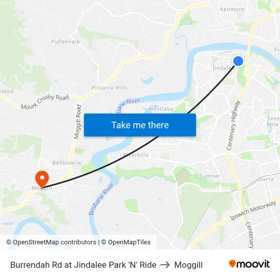 Burrendah Rd at Jindalee Park 'N' Ride to Moggill map