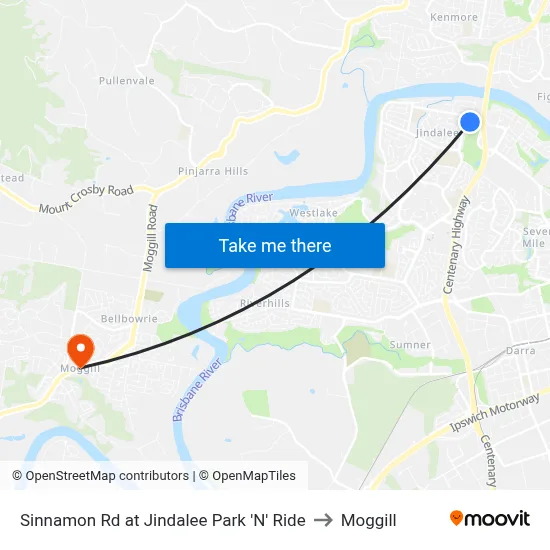 Sinnamon Rd at Jindalee Park 'N' Ride to Moggill map
