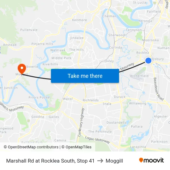 Marshall Rd at Rocklea South, Stop 41 to Moggill map