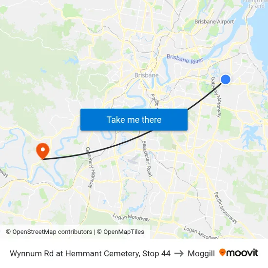 Wynnum Rd at Hemmant Cemetery, Stop 44 to Moggill map