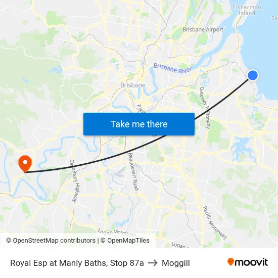 Royal Esp at Manly Baths, Stop 87a to Moggill map