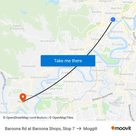 Baroona Rd at Baroona Shops, Stop 7 to Moggill map