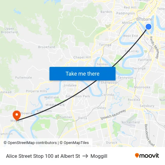 Alice Street Stop 100 at Albert St to Moggill map