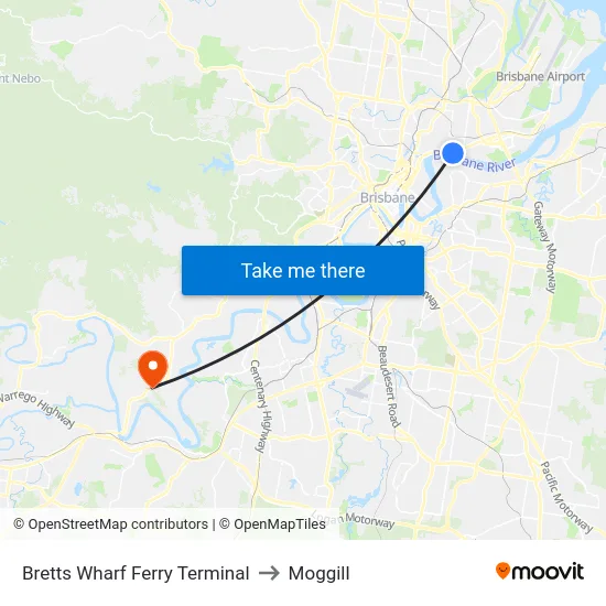 Bretts Wharf Ferry Terminal to Moggill map