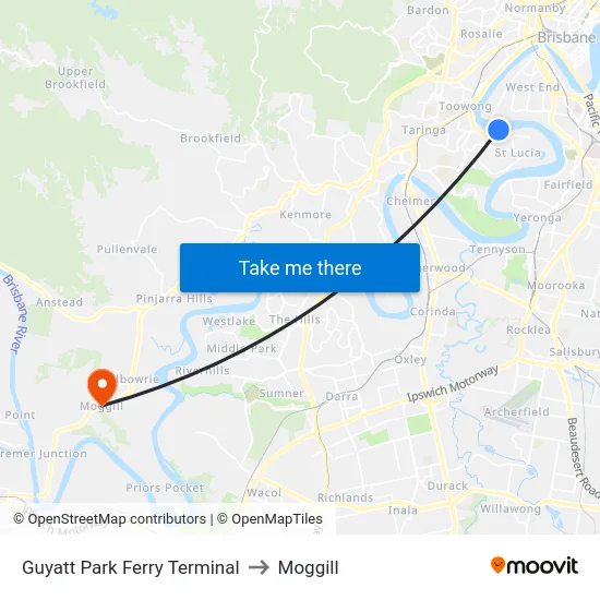 Guyatt Park Ferry Terminal to Moggill map