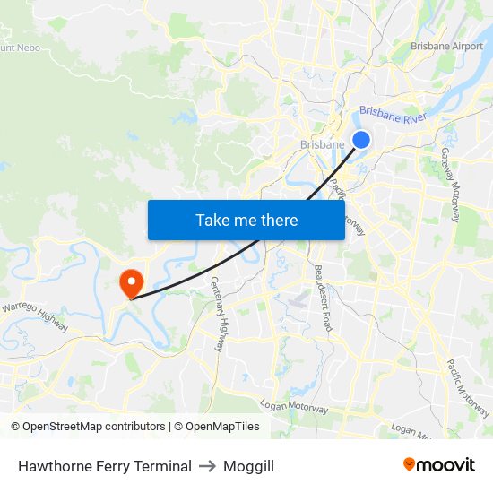 Hawthorne Ferry Terminal to Moggill map