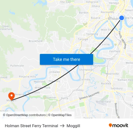 Holman Street Ferry Terminal to Moggill map