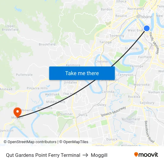Qut Gardens Point Ferry Terminal to Moggill map