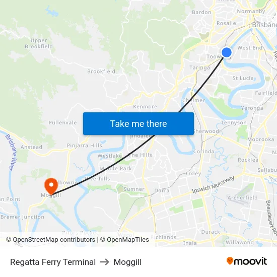 Regatta Ferry Terminal to Moggill map